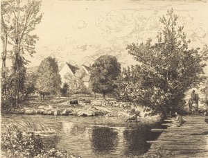 Old Foot-híd, Banks of the Small Morin Vieille passerelle, bords du petit morin, 1915. alkotó: Auguste Lepere