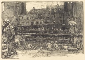 Kirakodás, Canal St. Martin vakolat kirakodók, Canal Saint-Martin, 1890. alkotó: Auguste Lepere