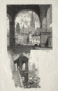 Illusztrált Rouen: Place de la Haute Vieille Tour; Aedicule of Pride alkotó: Auguste Louis Lepère