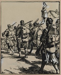Határok csata: brit katonák csoportja, 1914. alkotó: Auguste Louis Lepère