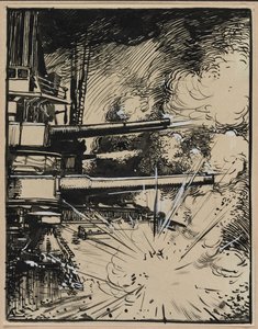 Bomba felrobban egy éghajlaton, ágyúkkal célzott, 1914. alkotó: Auguste Louis Lepère