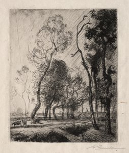 Naplemente a fák mögött, 1909. alkotó: Auguste Louis Lepère