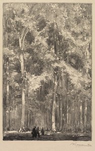 Fontainebleau-erdő: Reggel, a Forts de Marlotte út kereszteződése (La Forêt de Fontainebleau: Le Matin, Carrefour des Fort de Marlotte) alkotó: Auguste Louis Lepère