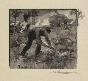Fontainebleau-i erdő: Hanga húzása La Forêt de Fontainebleau: Arracheurs de Bruyères, 1890. alkotó: Auguste Louis Lepère