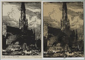 Kigyulladt a brüsszeli városháza alkotó: Auguste Louis Lepère