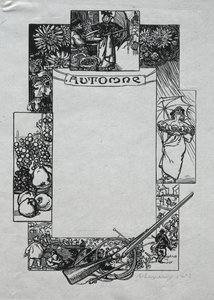 Párizsi Almanach, 1897: Díszítő szegély, ősz alkotó: Auguste Louis Lepère