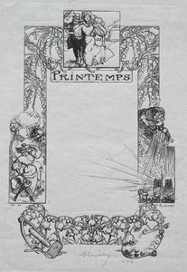 Párizsi Almanach, 1897: Díszítő szegély, tavasz alkotó: Auguste Louis Lepère