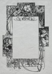 Párizsi Almanach, 1897: Díszítő szegély, nyár alkotó: Auguste Louis Lepère
