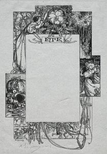 Párizsi Almanach, 1897: Díszítő szegély, 1897 nyár. alkotó: Auguste Louis Lepère