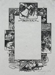 Párizsi Almanach, 1897: Díszítő szegély, tél alkotó: Auguste Louis Lepère