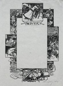 Párizsi Almanach, 1897: Díszítő szegély, tél, 1897. alkotó: Auguste Louis Lepère