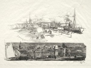 Illusztrált Rouen: The New Quays-Ile La Croix, 1896. alkotó: Auguste Louis Lepère
