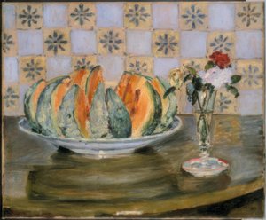 Csendélet dinnyével és virágvázával alkotó: Auguste Renoir