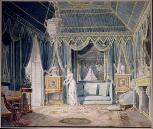 Hortense de Beauharnais királynő (1783-1837) budoárja 1811-ben. Auguste Garneray (1785-1824) akvarellje. Magángyűjtemény