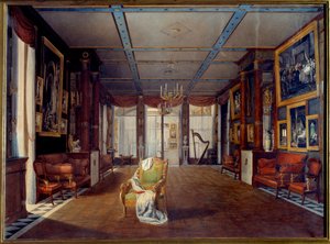 A zeneszoba a Chateau de la Malmaisonban 1812-ben Auguste Garneray (1785-1824) festménye 1812 V. 0,66x0,91 m Malmaison, kastélymúzeum