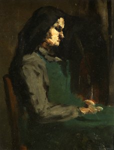 Nő zöld köténnyel (olaj, karton) alkotó: Auguste Theodule Ribot