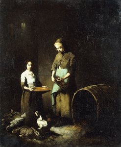 Fiatal parasztlányok istálló állatokat etetnek, alkotó: Auguste Theodule Ribot
