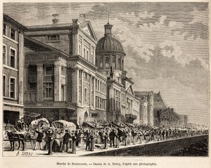 Le marche de Bonsecours, Montreal turisztikai és kulturális központja, amelyet A.Deroy rajza nyomán vésett, amely a kanadai és a Riviere Rouge du nord kirándulást illusztrálja, H. De Lamotte 1873-ban, megjelent a „Le tour du”-ban. monde””” 1875, Edou szerk