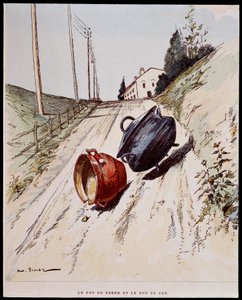 Az agyagedény és a vasedény - a „” Les Fables de La Fontaine” című kötetben, ill. Írta: Auguste Vimar (1851-1916), Tours, A, Mame & Son