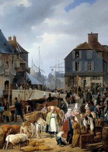 Szarvasmarha beszállás az utasra”” Honfleur kikötőjében” Részlet Auguste-Xavier Leprince (1799-1826) festményéről
