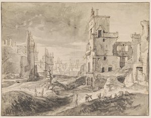 Brüsszel az 1695-ös bombázás után alkotó: Augustin Coppens