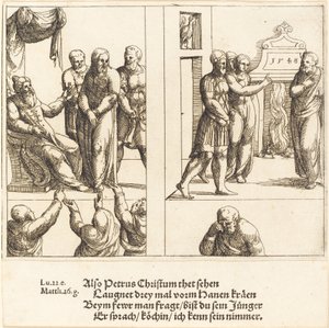 Krisztus Kajafás előtt és Péter Krisztus tagadása, 1548. alkotó: Augustin Hirschvogel