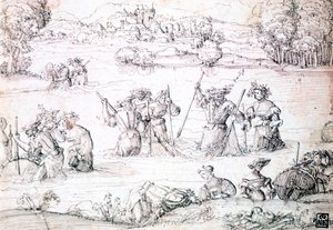 Horgászat az esőben, c1513-1553 alkotó: Augustin Hirschvogel