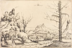 Táj magas sziklákkal, folyóval és várossal, 1546.