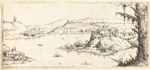Táj egy nagy tóval a közepén, 1546. alkotó: Augustin Hirschvogel