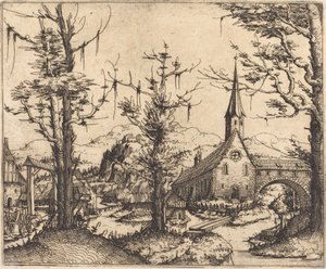 Táj falusi templommal, 1545. alkotó: Augustin Hirschvogel