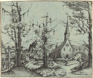 Táj falusi templommal, 1545. alkotó: Augustin Hirschvogel