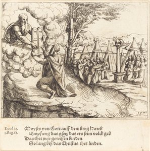 Mózes átveszi a táblákat, 1548. alkotó: Augustin Hirschvogel