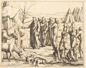 Mózes megüti a sziklát alkotó: Augustin Hirschvogel