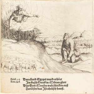 Mózes és az égő bokor, 1548. alkotó: Augustin Hirschvogel