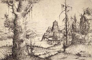 P.9-1993 Folyami táj vaskos fával alkotó: Augustin Hirschvogel
