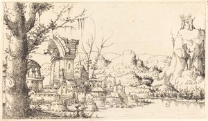 Folyói táj Krisztus megkísértésével, 1545. alkotó: Augustin Hirschvogel