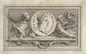 Érem Caligula portréjával a 6. könyvben, a Tibère ou les six premi...-ből, 1768-ban. alkotó: Augustin de Saint Aubin