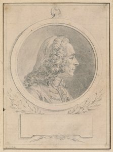 Voltaire portréja, Jean-Baptiste Lemoyne II. mellszobra után alkotó: Augustin de Saint-Aubin