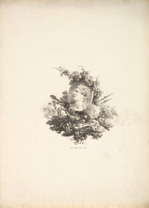 Vignetta Bacchus fejével egy kornélián, I. kötet, 242. oldal, a Description de..., 1778-80. alkotó: Augustin de Saint Aubin