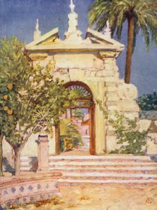 Kapu az Alcazar kertjében, Sevilla (színes litográfia) alkotó: Augustine Fitzgerald