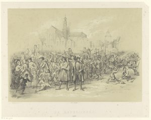 A retorikusok röpiratokat osztogatnak The Rederijkers 1500 (cím a tárgyon) alkotó: Augustinus Jacobus Bernardus Wouters