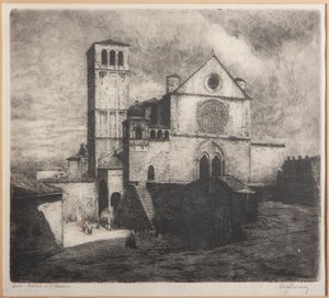 Assisi, Szent Ferenc-bazilika (rézkarc papíron)