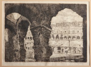 Róma, a Colosseum boltívei (rézkarc papírra)