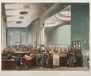 A Lloyds Subscription Room belső képe a Royal Exchange-ben, London City, 1809