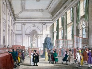 A Bank of England nagyterme, London City, 1809, ügyfelekkel. és az alkalmazottak