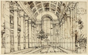 Tanulmány az Egyptian Hall Mansion House számára, a londoni Microcosmtól alkotó: Augustus Charles Pugin