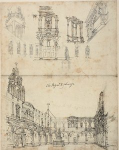 Tanulmány a Royal Exchange számára, a londoni Microcosmtól alkotó: Augustus Charles Pugin