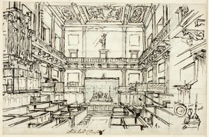 Tanulmány a Whitehall Chapel számára, a londoni Microcosmtól alkotó: Augustus Charles Pugin