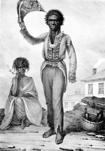 Bungaree, Új-Dél-Wales egyik bennszülött törzsfőnöke, Charles Joseph Hullmandel metszete, 1830.