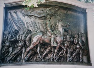 Robert Gould Shaw (1837-63) emlékműve az 54. Massachusettsi Ezrednek
